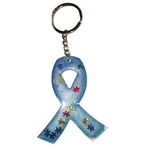 Blue Puzzle Ribbon Keychain